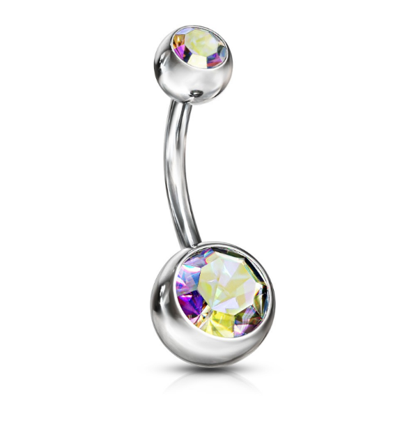 Banana ombligo curvo acero piedras 14G